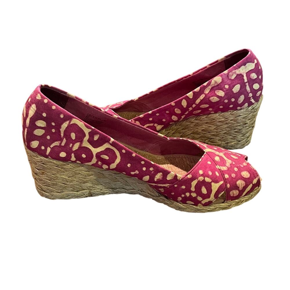 Lauren Ralph Lauren Cecilia Espadrille Peep Toe Wedge, Red/Pink Floral, Size 8